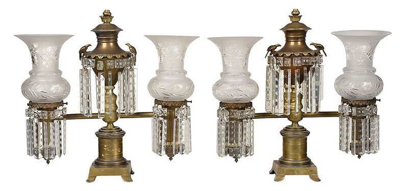 Appraisal: Pair of Classical Two Arm Argand Lamps American or British