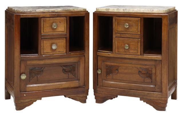 Appraisal: pair French Art Deco bedside cabinets c s having inset