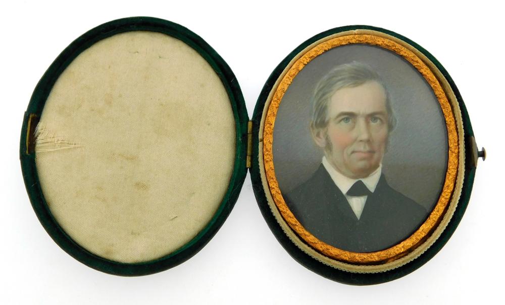 Appraisal: MINIATURE Gentleman oval support salt and pepper hair and sideburns