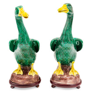 Appraisal: A Pair of Chinese Porcelain Ducks th Century on wooden