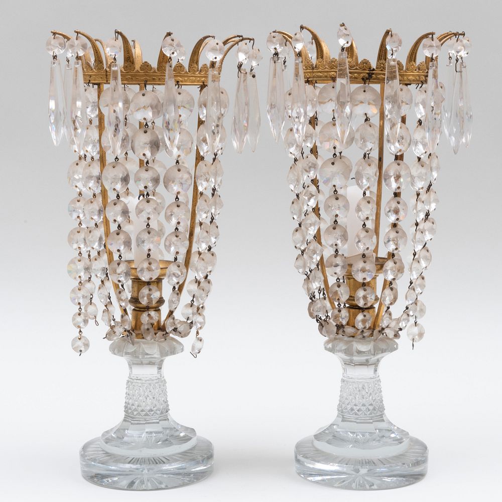 Appraisal: Pair of Ormolu and Cut Glass Candlesticks x in Property