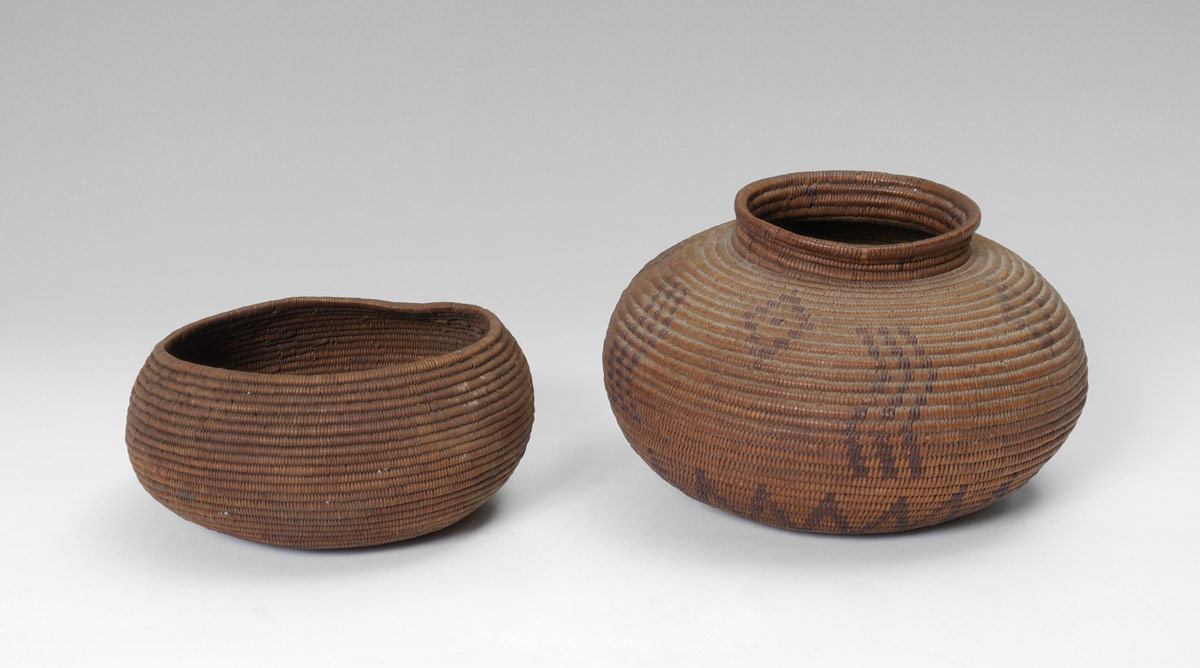 Appraisal: PAIR SOUTHWEST NATIVE AMERICAN COILED BASKETS To include Diminutive bulbous