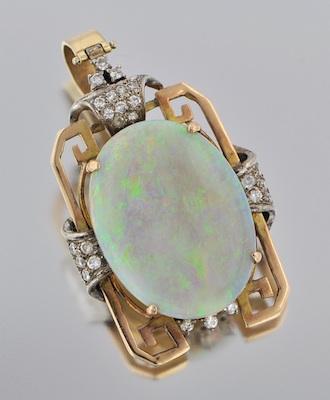 Appraisal: An Impressive White Opal and Diamond Pendant k yellow gold