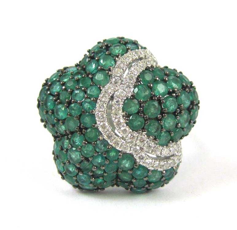 Appraisal: EMERALD DIAMOND AND EIGHTEEN KARAT GOLD RING cluster ring with