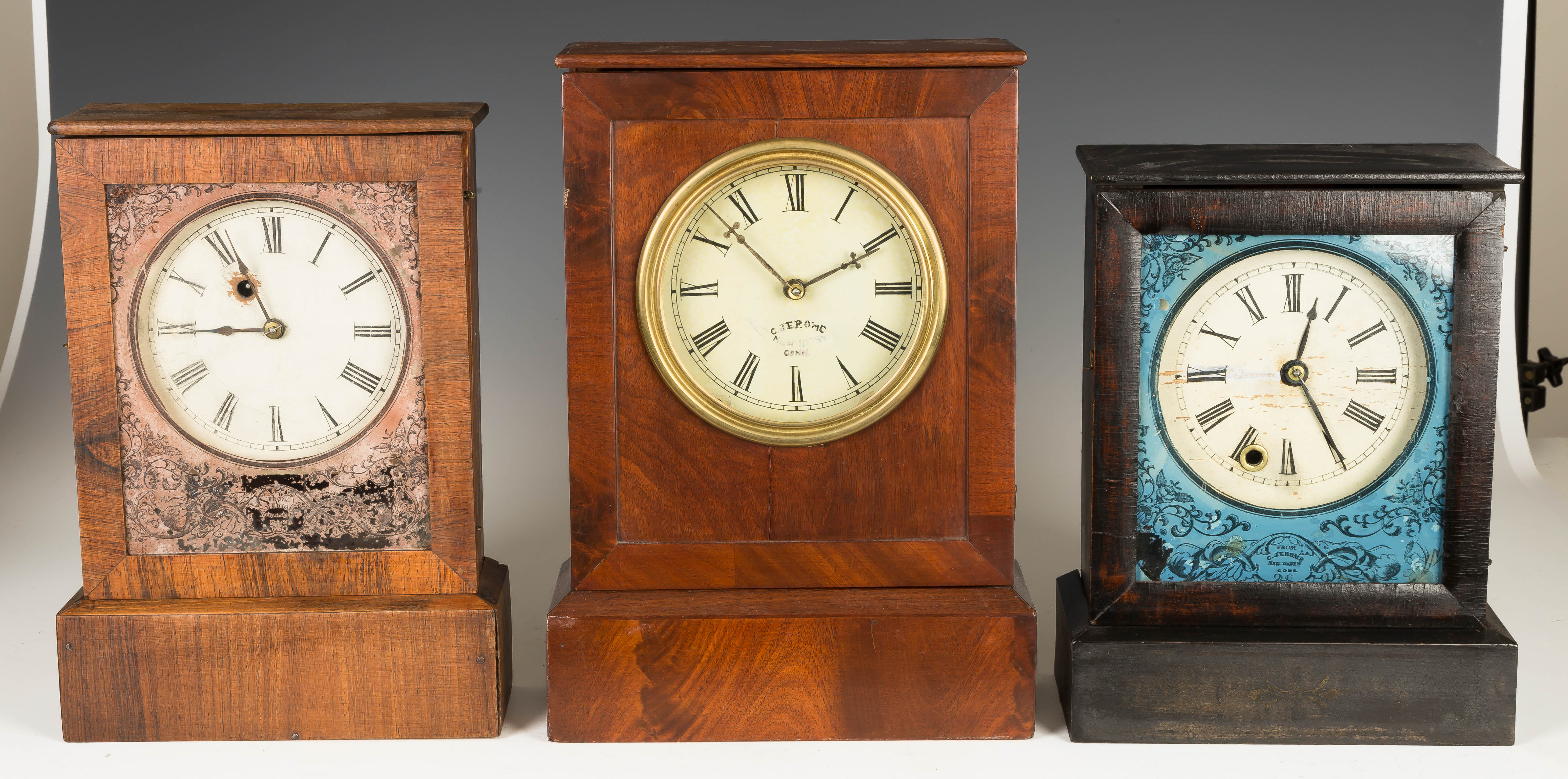 Appraisal: Three C N Jerome Cottage Clocks L Mahogany case original