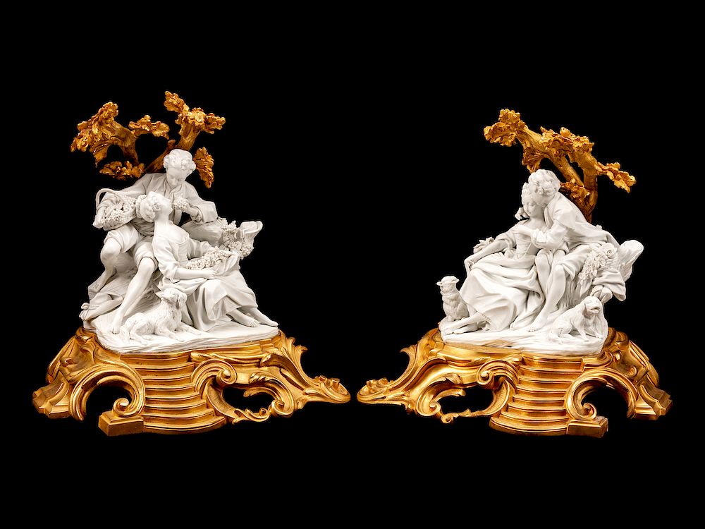 Appraisal: A Pair of Louis XV Style Gilt-Bronze and Bisque Porcelain