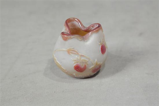 Appraisal: LEGRAS CAMEO GLASS TOOTHPICK Pinched rim with foliate and strawberry