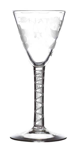 Appraisal: AN TH CENTURY JACOBITE WINE GLASS with multi can opaque