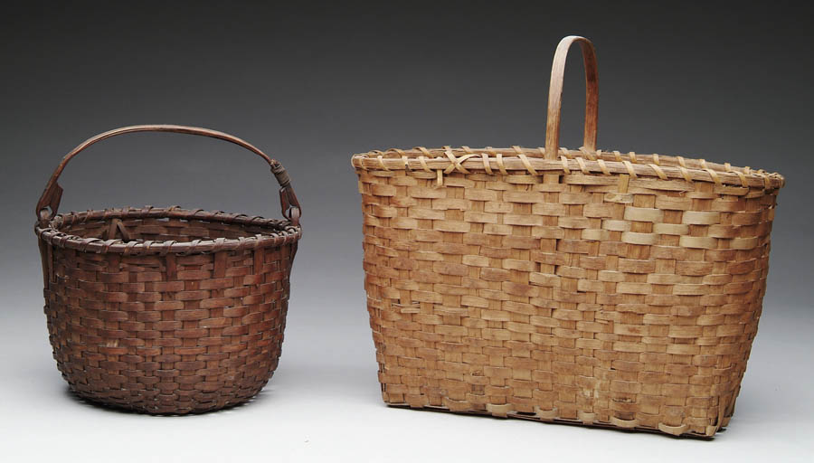 Appraisal: TWO HANDLED BASKETS Oval fixed handle tall basket with square