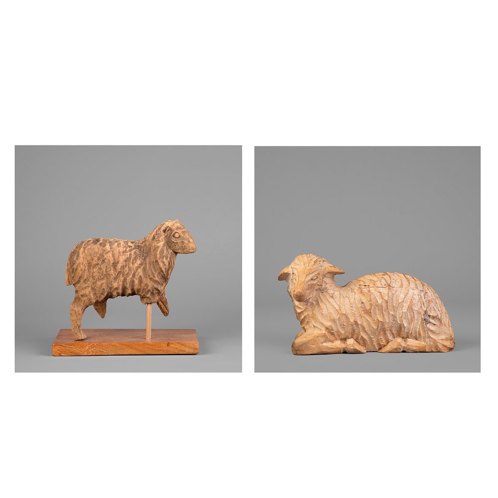 Appraisal: Mexico Two Wooden Sheep Figures ca th - th Century