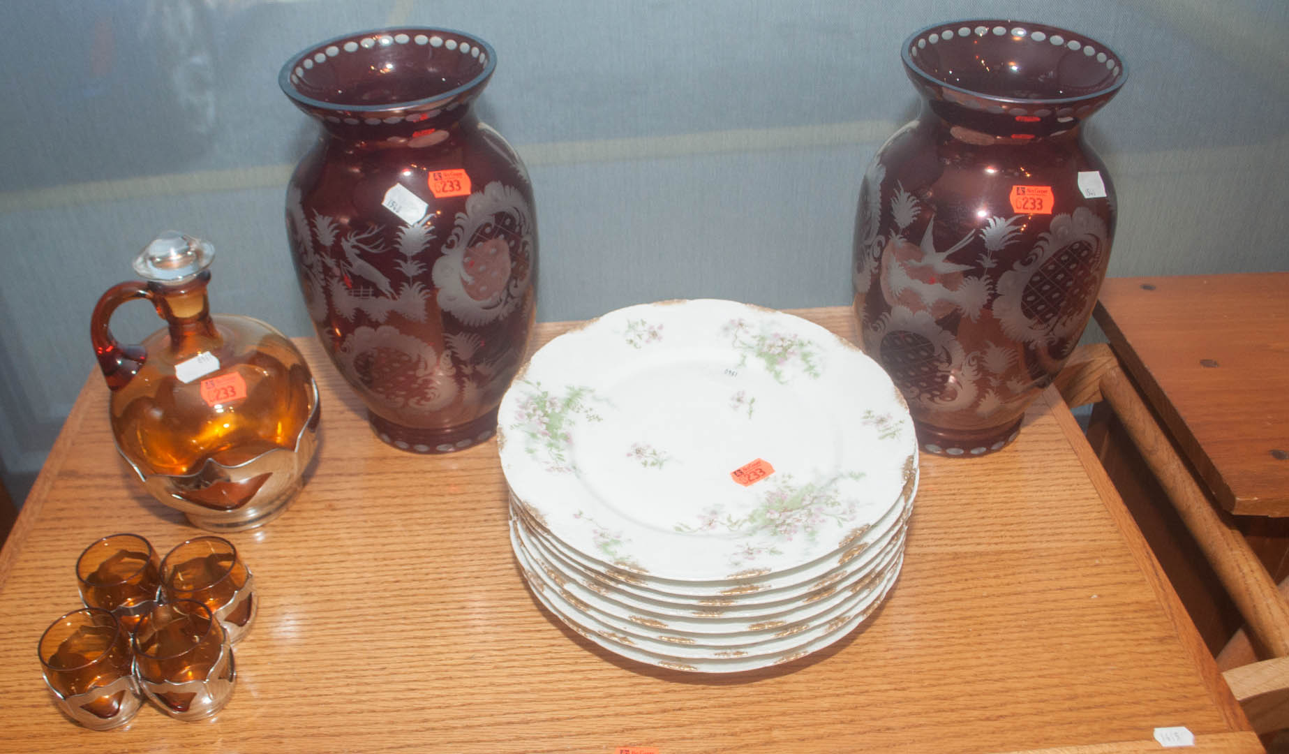 Appraisal: Assorted glass and porcelain articles Including Limoges plates pair of