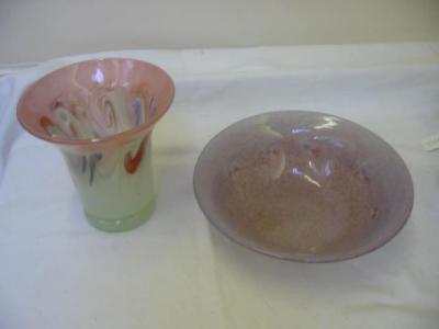 Appraisal: A VASART GLASS BOWL coloured purple pink with swirl inclusions