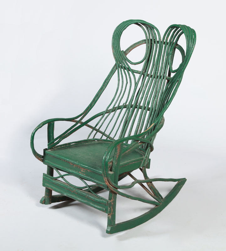 Appraisal: GREEN-PAINTED WILLOW ROCKING CHAIR x x in Estimate -