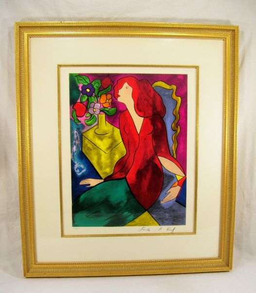 Appraisal: Linda Le Kinff - Print Lady with Flowers Linda Kinff