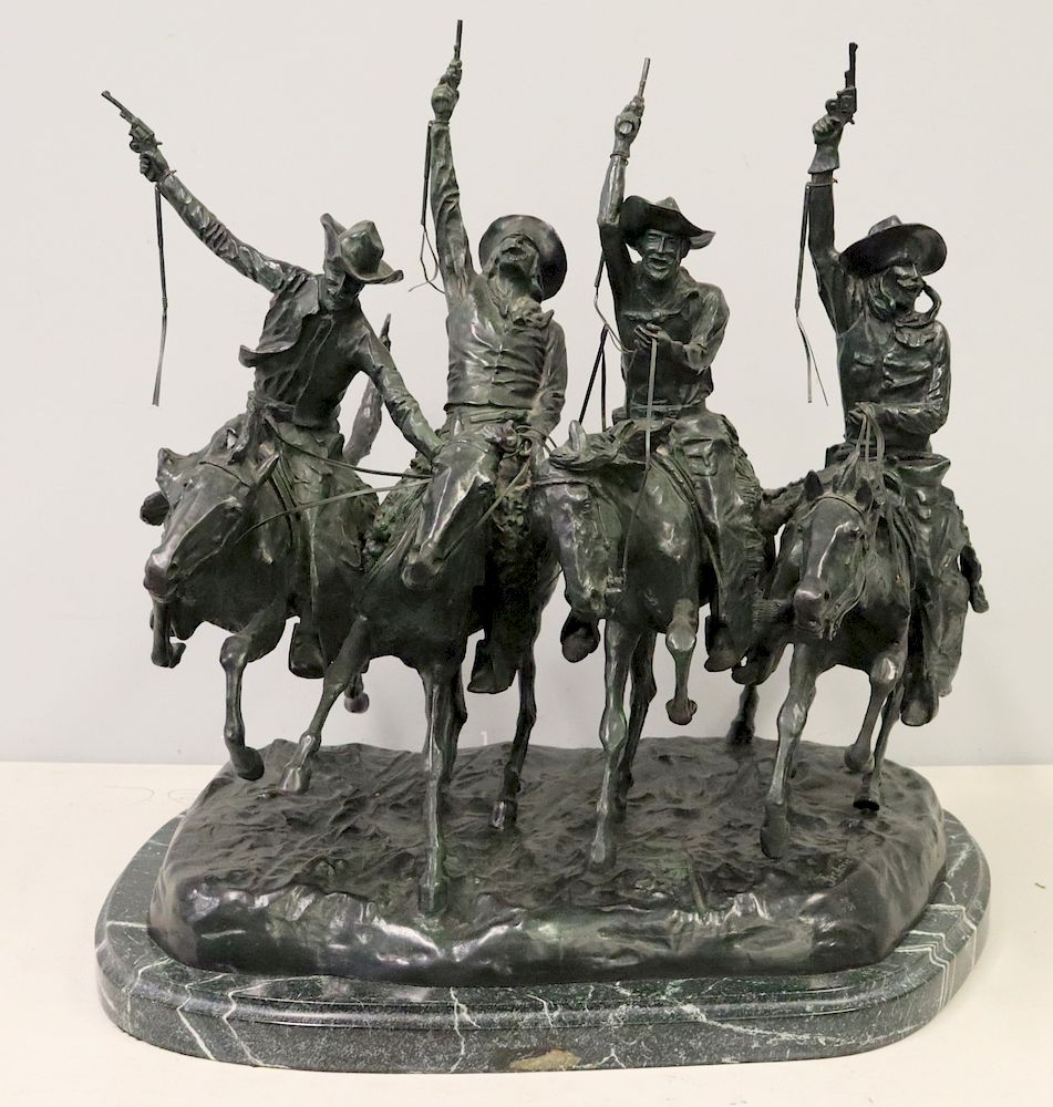 Appraisal: After Frederic Remington Large Bronze Sculpture Coming Through The Rye