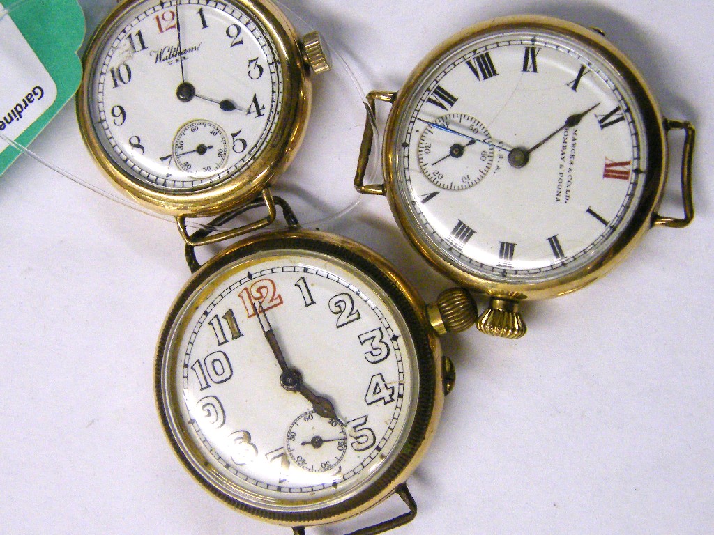 Appraisal: Three early gold plated wire lug wristwatches including Waltham Elgin