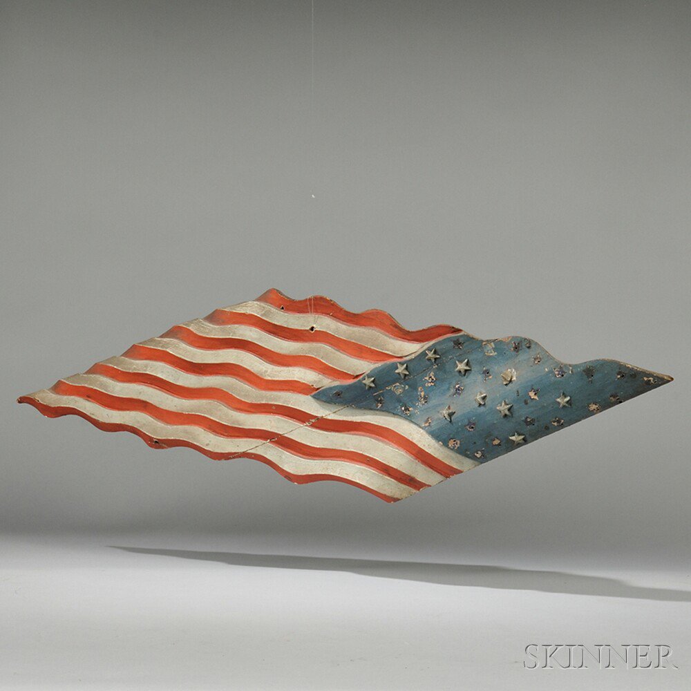 Appraisal: Polychrome Decorated Carved Pine American Flag attributed to George Stapf