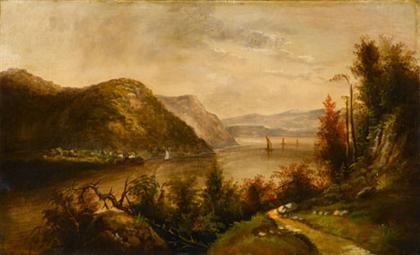 Appraisal: American School th century hudson river view Unsigned oil on