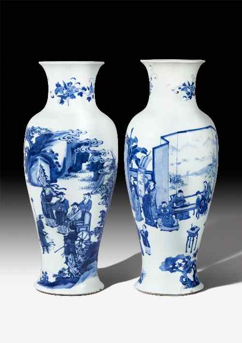 Appraisal: Two Chinese porcelain blue and white slender baluster shaped vases