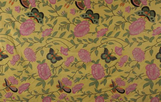 Appraisal: CREWEL WORK YARDAGE Butterflies and stylized two-tone pink blossoms and