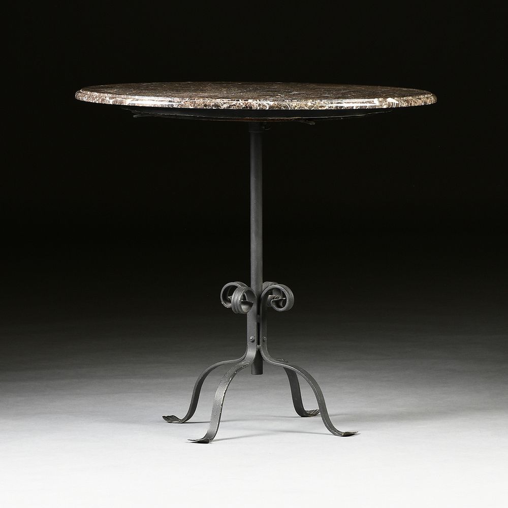 Appraisal: AN ART DECO WROUGHT IRON AND MARBLE TOP BISTRO PEDESTAL