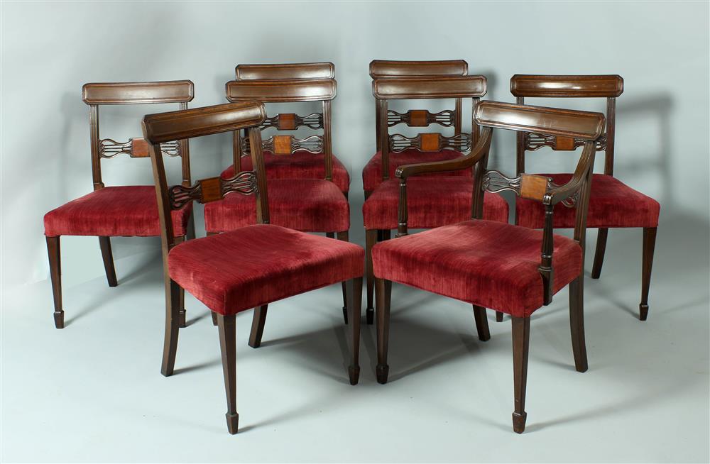 Appraisal: SET OF EIGHT REGENCY STYLE INLAID MAHOGANY CHAIRS including two