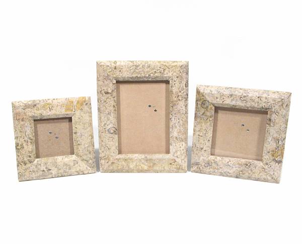 Appraisal: Three Fossil Limestone Picture Frames Pakistan Fossil bearing limestone is