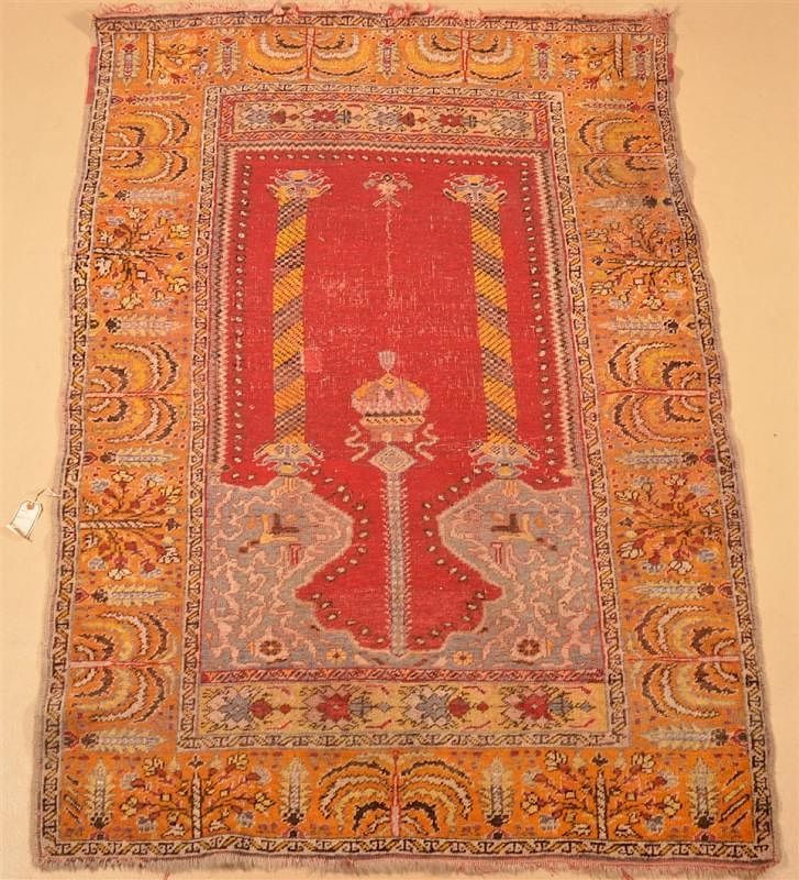 Appraisal: Oriental Floral Pattern Prayer Rug Oriental Floral Pattern Prayer Rug