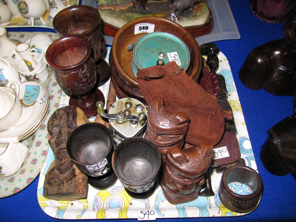 Appraisal: Lot comprising carved tribal item etc - goblets bowls figures