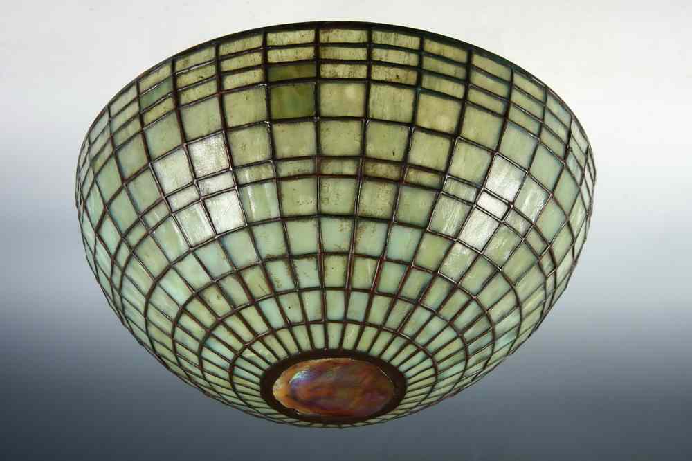 Appraisal: SLAG GLASS CHANDELIER DOME - Green Slag Glass Chandelier Dome