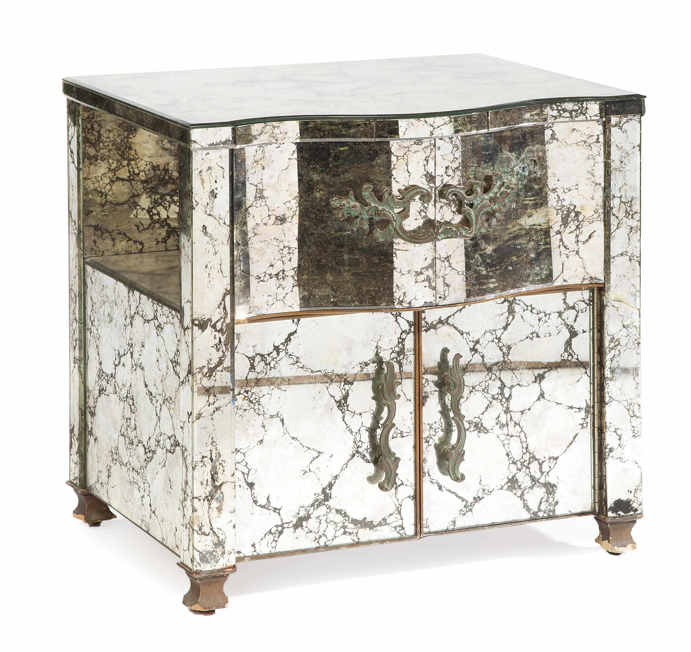 Appraisal: A modern Rococo mirrored glass bedside cabinet height in cm