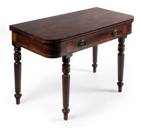 Appraisal: A Regency mahogany fold over tea table the crossbanded rounded