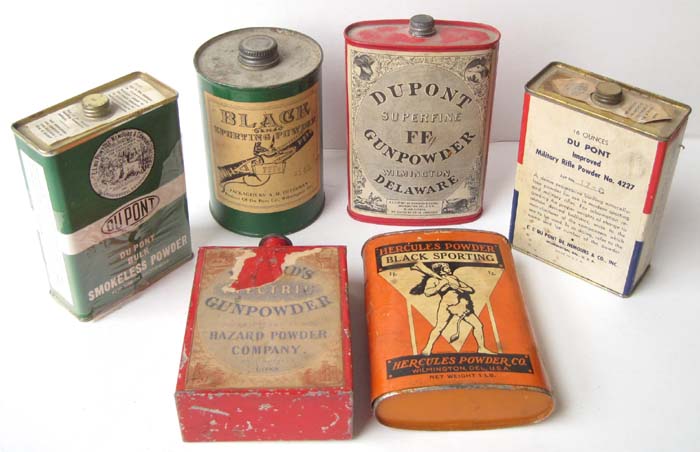 Appraisal: SIX GUNPOWDER TINS Hazard's Electric No grain painted red Hercules