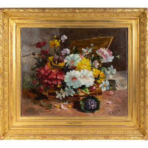 Appraisal: Eugene Henri Cauchois French - Flowers in a Wood Crate