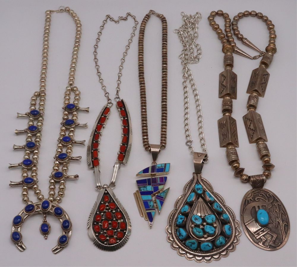 Appraisal: JEWELRY Assorted Southwest Sterling Necklaces Includes a sterling and Lapis