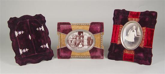 Appraisal: Three Velvet Victorian Picture Frames One frame with deep purple