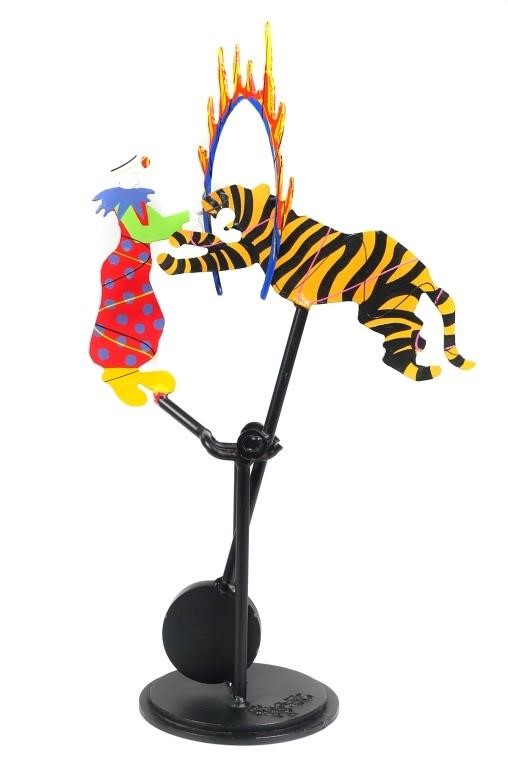 Appraisal: Art metal kinetic sculpture of a tiger jumping through a