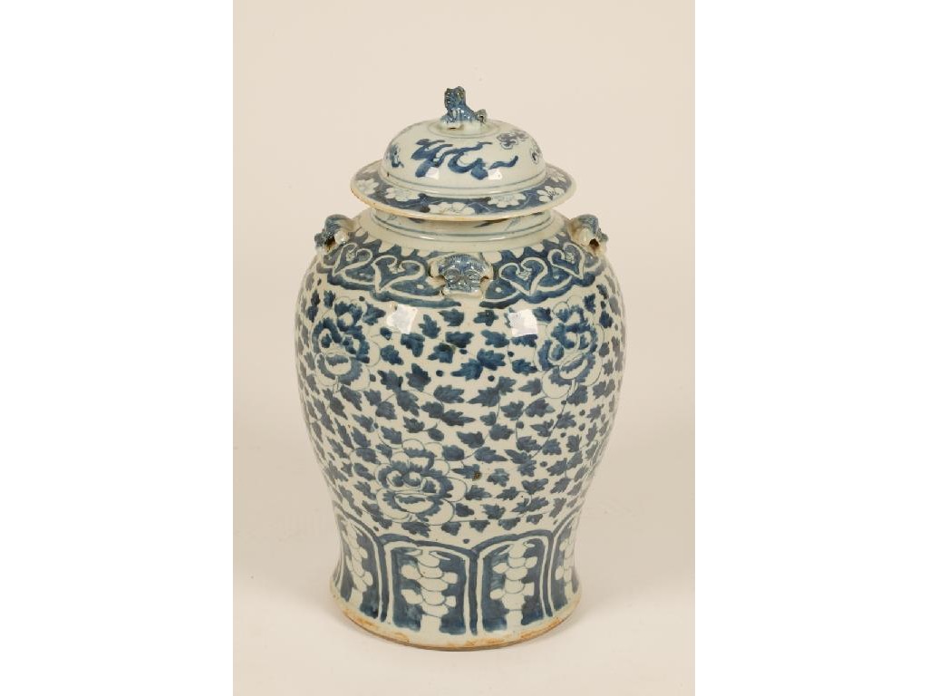 Appraisal: A CHINESE BLUE AND WHITE VASE AND COVER decorated with