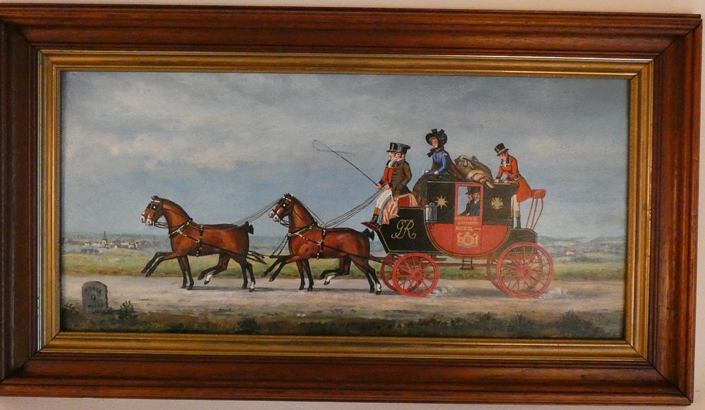 Appraisal: ENGLISH PAINTING OF ROYAL COACH Vintage English oil painting on