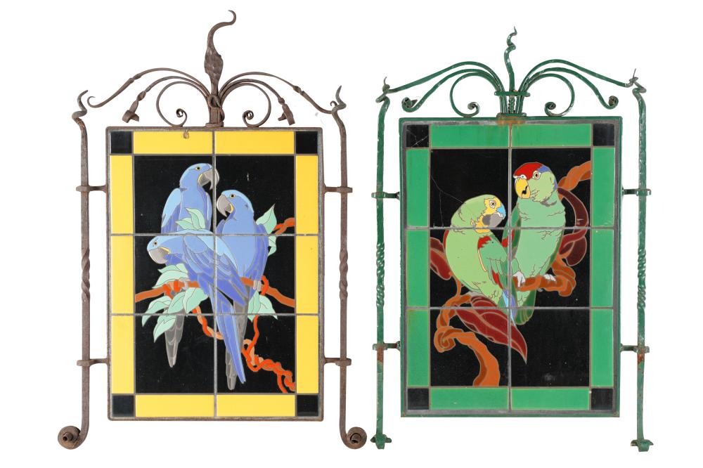 Appraisal: PAIR OF IRON TILE PLAQUESeach depicting parrots x inches x