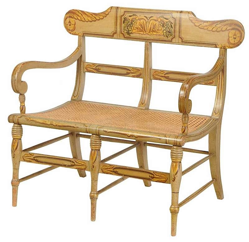 Appraisal: Fancy Paint Decorated Double Chairback Settee American th century cream