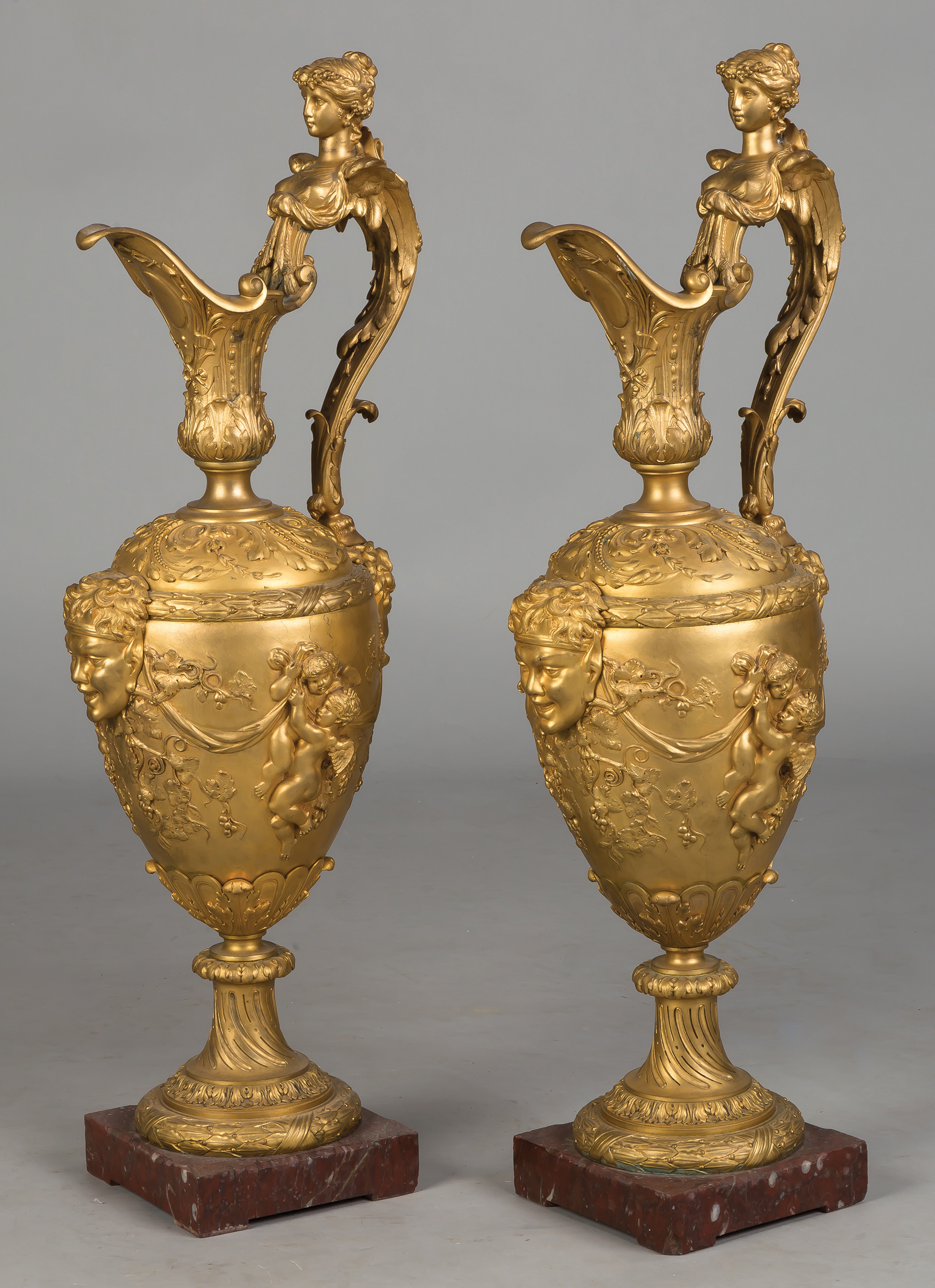 Appraisal: Pair of French Gilt Bronze Ewers in the Manner of