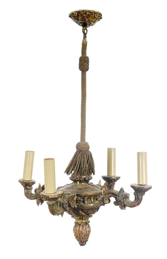 Appraisal: SMALL CHANDELIER late Baroque th cent Carved wood D H