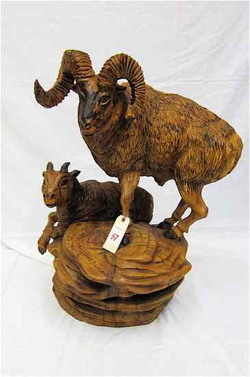 Appraisal: PAUL STARK SISTERS OREGON ORIGINAL WOOD WILDLIFE SCULPTURE ''The Cliff