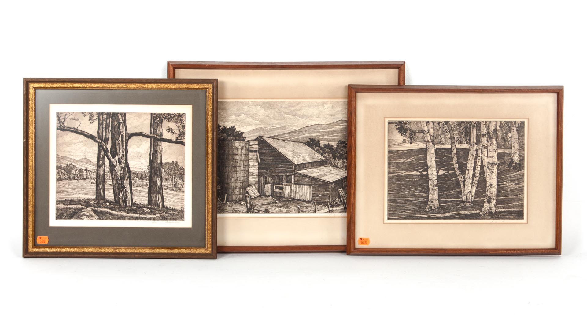 Appraisal: Luigi Lucioni Three framed etchings Italian American - Vermont Survival