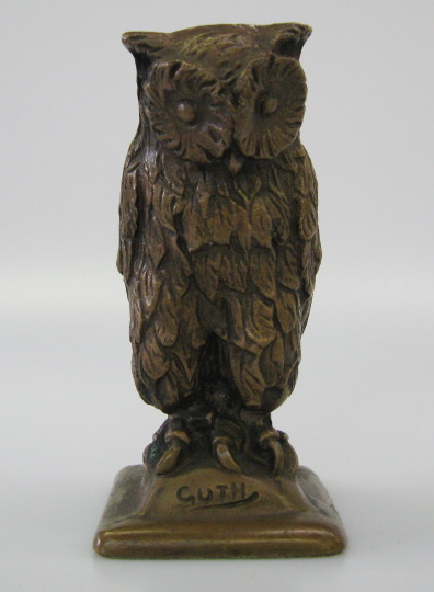 Appraisal: German Patinated Bronze Table Figure of an Owl first quarter