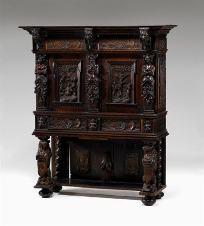 Appraisal: Flemish carved oak cabinet on stand th century incorporating mid