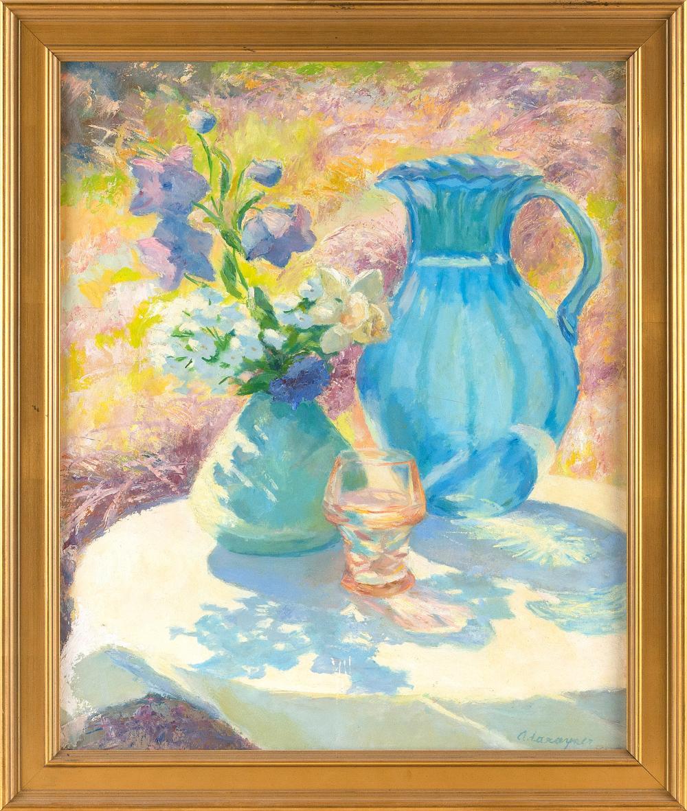 Appraisal: ADA RAYNER HENSCHE MASSACHUSETTS - SUNLIT BLUE PITCHER OIL ON