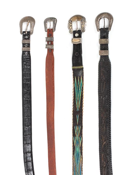 Appraisal: Sale Lot A Collection of Four Western Belts with Silver