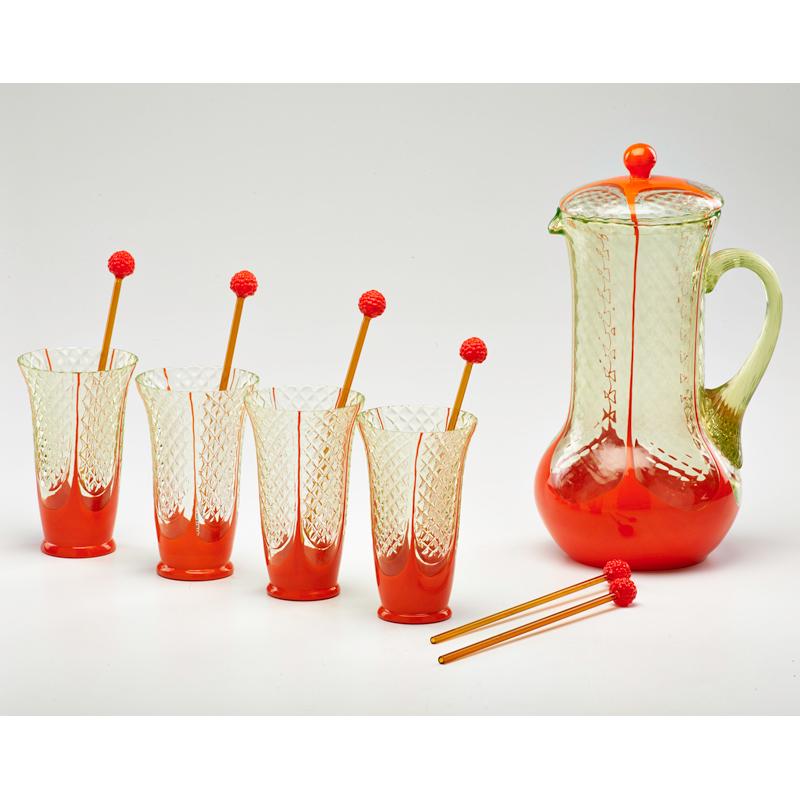 Appraisal: CZECHOSLOVAKIAN Vaseline lemonade set lidded pitcher four glasses and six